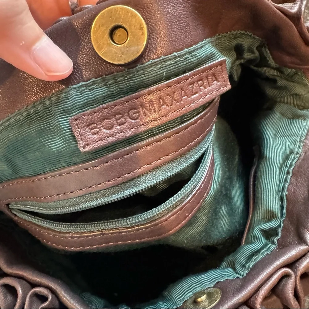 BCBGMAXAZRIA Super Soft Leather Brown Ruched Shoulder bag Boho Western Glam